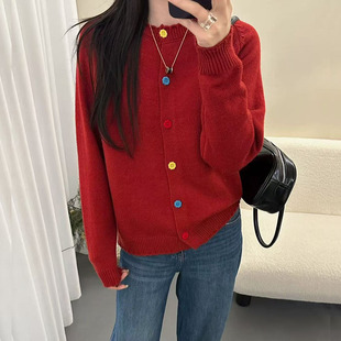 秋冬女士红色本命年加厚针织开衫毛衣外套女2026新款过年上衣冬季