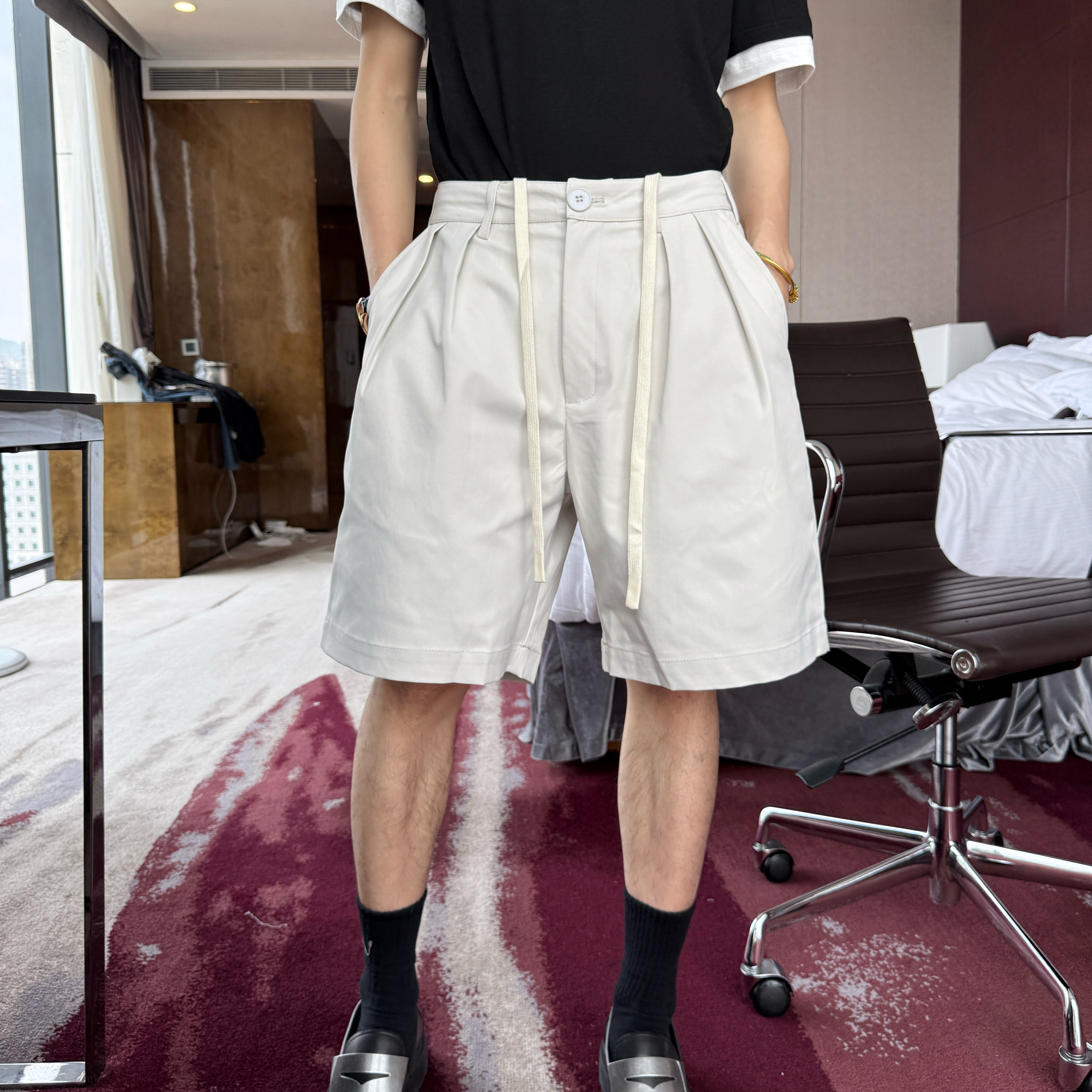 陈大富学院风休闲西装短裤男士2025夏天高级感宽松显瘦中裤五分裤