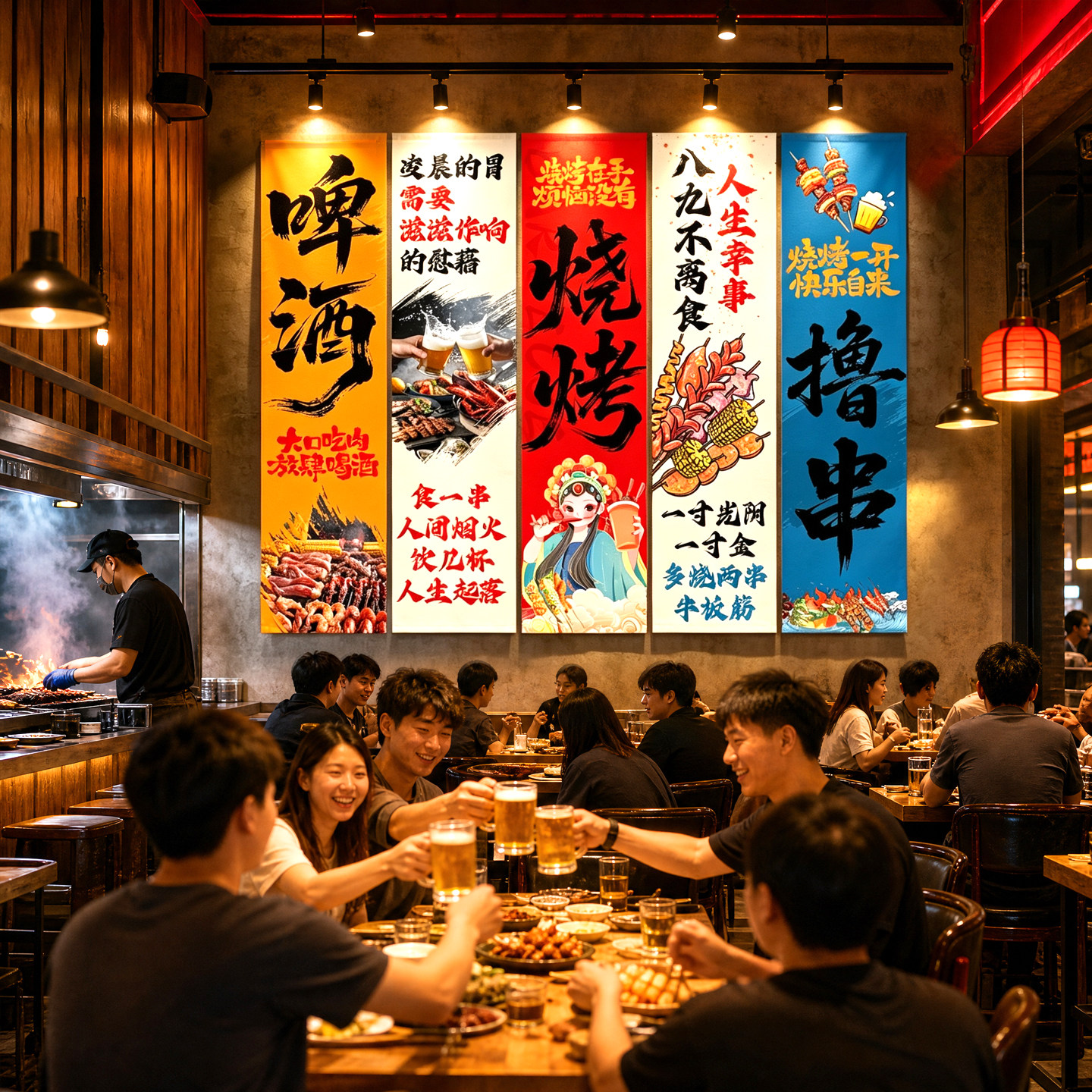 火锅店商超吊幔氛围感装饰条幅背景墙布置烧烤店打卡拍照道具挂布