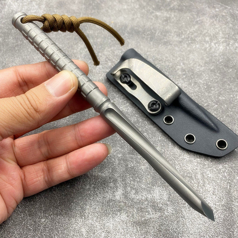 tc21钛合金铲刀钛地钉户外随身多功能应急防身破窗锆珠k鞘钛腰夹