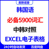 韩国语韩语必备5900词汇中韩对照excel电子版 表格