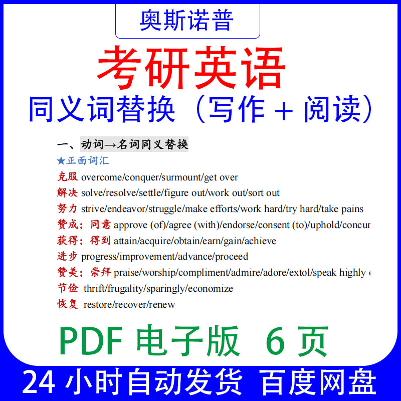 考研英语高频同义词替换写作阅读总结汇总PDF电子版6页