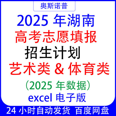 2025年湖南艺术体育类高考志愿填报招生计划excel电子表格可筛选