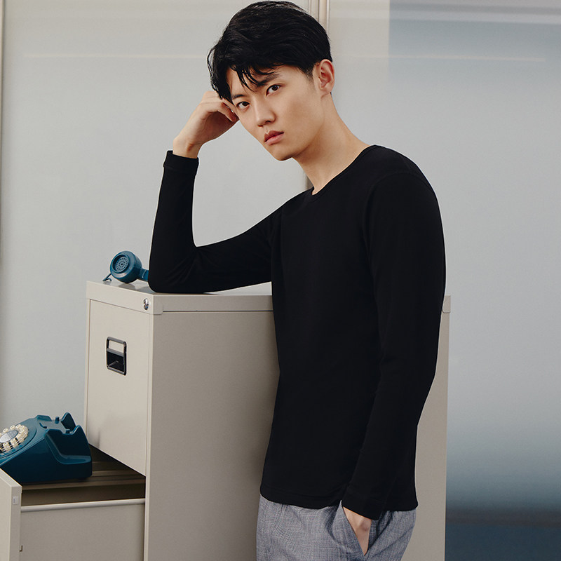 봄과 가을 순면 얇은 긴팔 라운드 넥 브이 넥 청소년면 이너웨어 바닥 속옷 싱글 탑 남성용 정리 가을 옷
