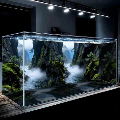 新款山水风景鱼缸背景画贴纸高清水族箱装饰造景粘贴壁画内外纸贴