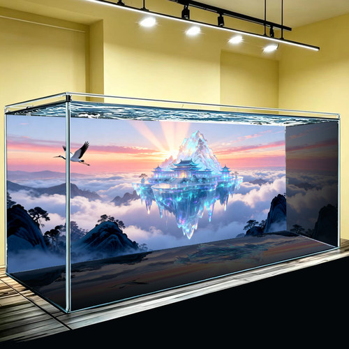 新款远山风景鱼缸背景画贴纸高清水族箱装饰造景粘贴壁画纸内外贴
