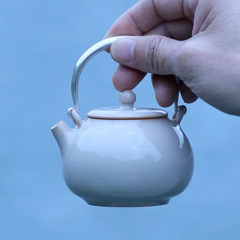 纯银提梁小茶壶陶瓷主泡器