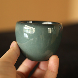 超级推荐 挑tea 刻字拙工黑胎青灰蓝岩韵杯纯手工茶主人品杯卫恩
