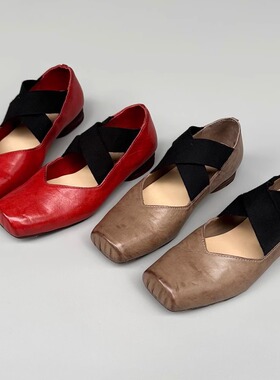 Federica Di Donato小众方头复古做旧低跟平底芭蕾舞鞋玛丽珍鞋女