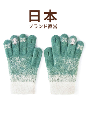新款毛线手套女冬季防寒加厚可爱学生露指骑行保暖防风可触屏针织