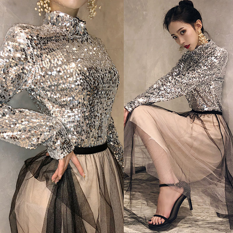 欧洲站春秋上衣亮片上衣