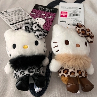 现货日本豹纹软毛茸茸Hellokitty毛绒挂件时髦凯蒂猫包包挂饰礼物
