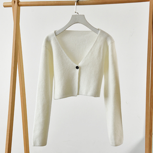 极简风V领针织开衫短款显瘦百搭毛衣外套温柔慵懒风  莉3276 B3-4