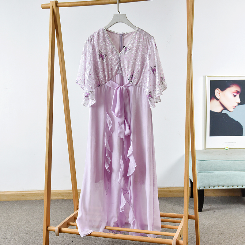 2025夏季新款V领收腰显瘦仙气飘飘短袖真丝连衣裙   莉986   A1-3