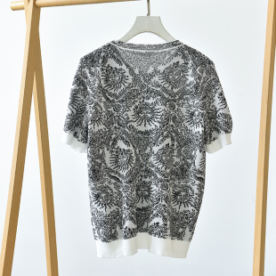 针织衫 夏季 宽松休闲短袖 太阳神花卉字母提花短款 莉135 薄款