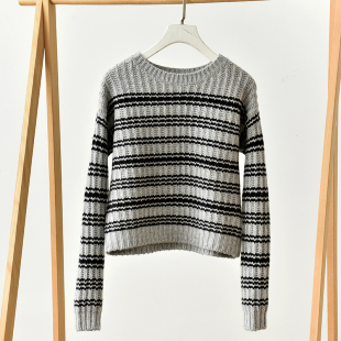 条纹针织衫 莉2635 显瘦减龄上衣 女圆领套头毛衣修身