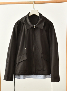 设计感连帽假两件风衣女短款抽绳宽松休闲外套  莉2932  G3-2