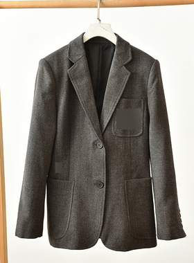 商务风灰色西装外套女翻领单排扣羊毛西服老钱风  莉2909  G6-4