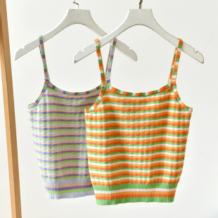 撞色条纹针织软糯小吊带 霞1040