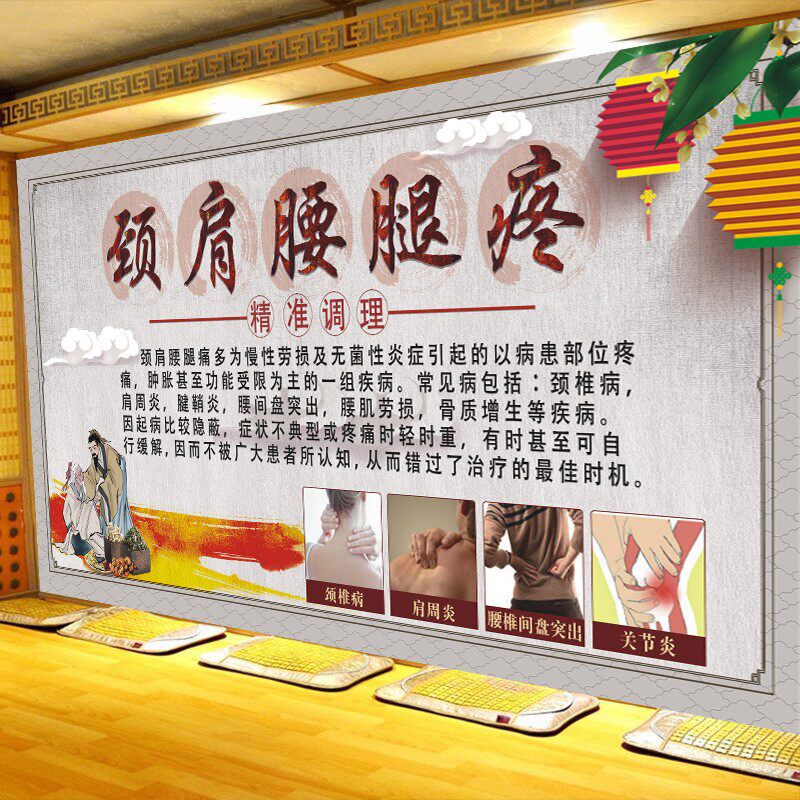 中医调理养生馆背景墙颈肩腰腿痛海报贴图贴画挂图墙上自粘防水画