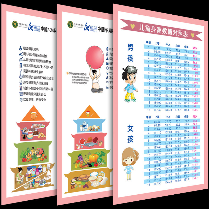 中国居民平衡膳食宝塔挂图备孕孕期哺乳期儿童身高体重表墙贴海报