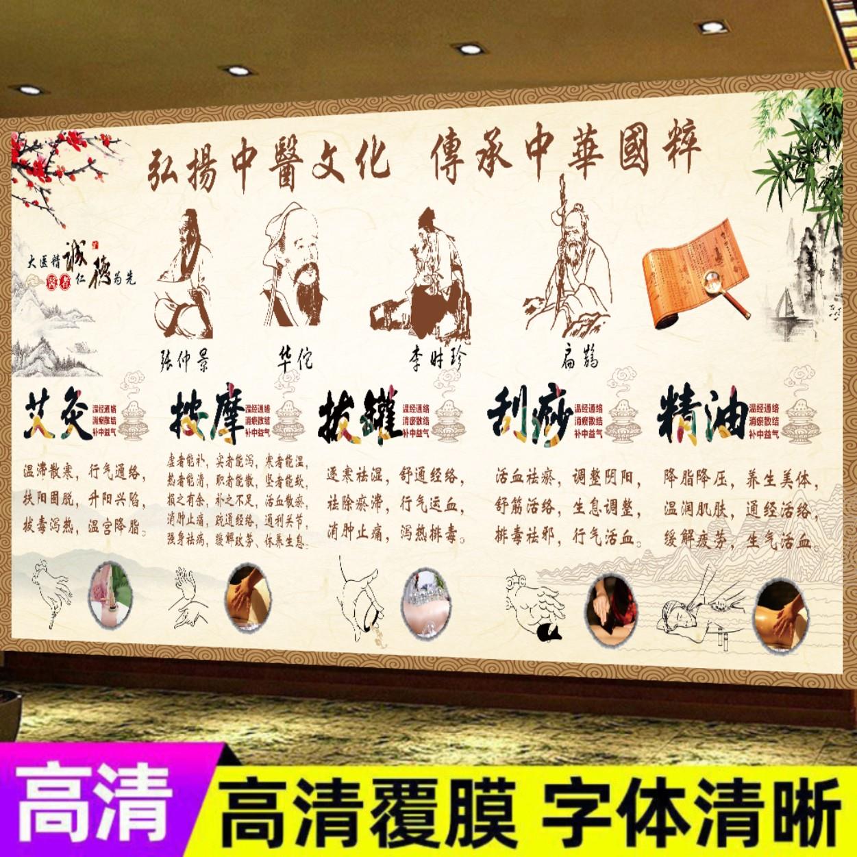养生之道海报中医文化理疗养生墙贴拔罐艾灸针灸刮痧精油按摩贴画