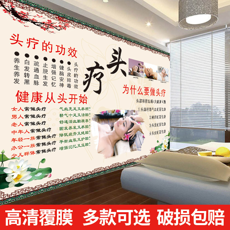 头疗养生海报中医养生馆装饰画头疗的好处宣传画中药养发按摩图片