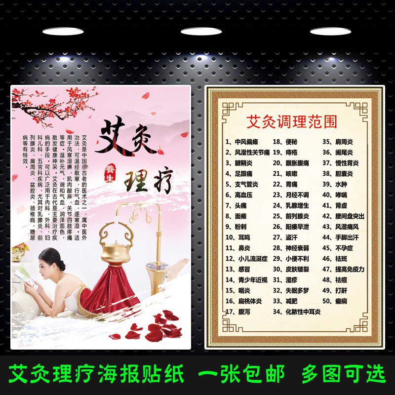 艾灸功效图片养生图海报挂画 中医馆艾灸作用广告墙壁装饰画定制