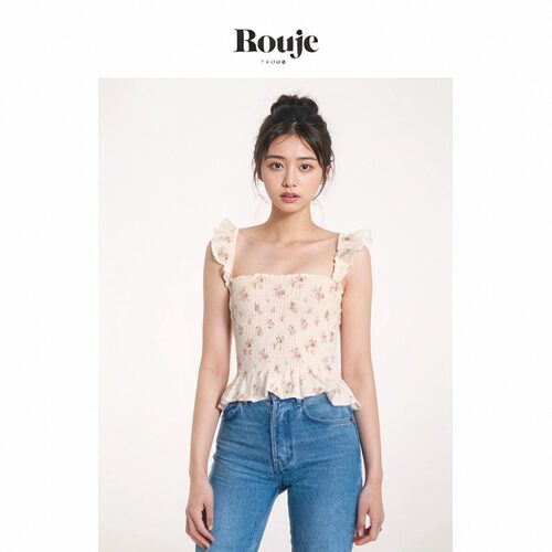 【现货】Rouje Life亚麻碎花短款可爱修身上衣夏季新款法式女装