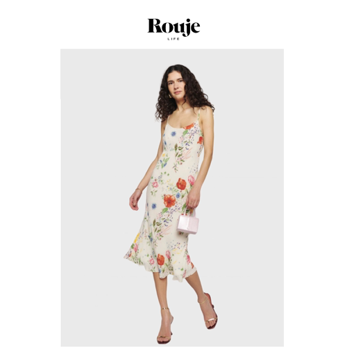 【现货】Rouje Life新款人丝印花修身斜裁性感吊带连衣裙法式复古