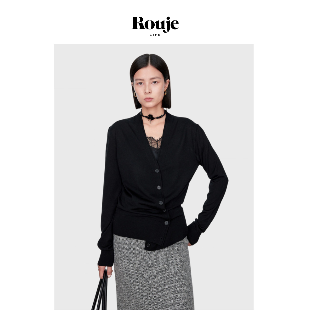 【现货】Rouje Life极简极奢云柔感羊毛时髦双层设计扭褶开衫上衣