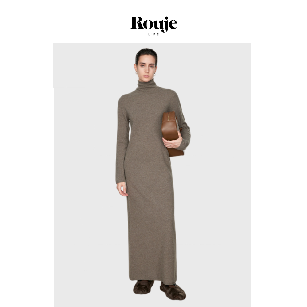 【现货】Rouje Life慵懒立体绒感羊毛纸片人长短针织高领连衣裙女