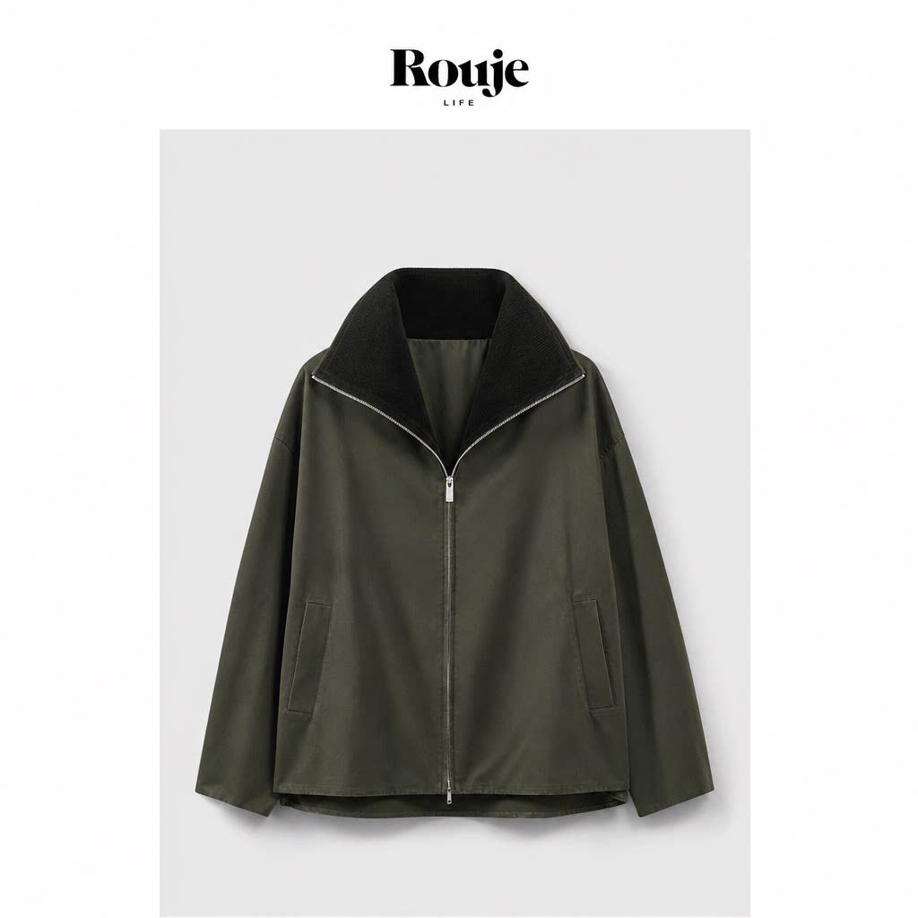【现货】Rouje Life真正的蜡油布！复古灯芯绒拼接翻领风衣夹克