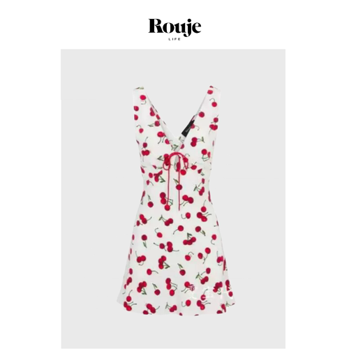 【现货】Rouje Life美式复古甜心迷你裙 春季樱桃印花性感连衣裙