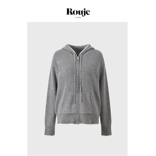 简约撞色包边拉链连帽上衣外套针织开衫 Life法式 Rouje 女 现货