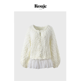 Life设计感粗针下摆荷叶边拼接宽松圆领针织开衫 Rouje 女 现货