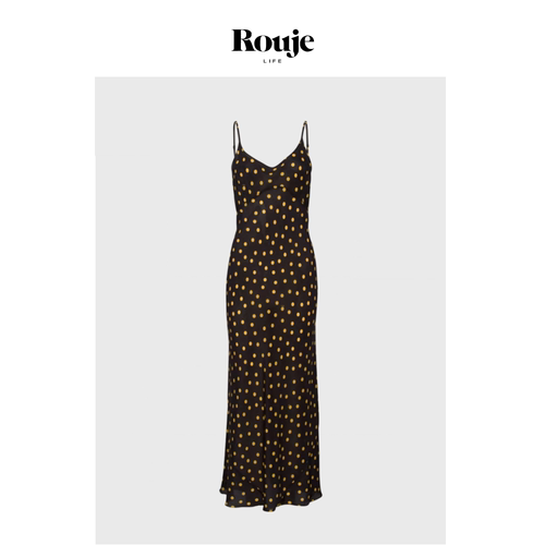 【现货】Rouje Life真丝吊带低胸斜裁长款露背连衣裙法式度假风女