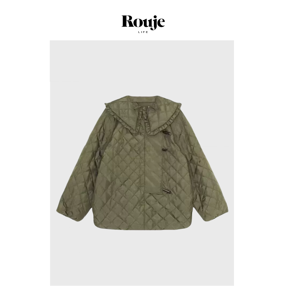 【现货】Rouje Life 经典娃娃领绗缝棉服 24秋季军绿色甜美外套