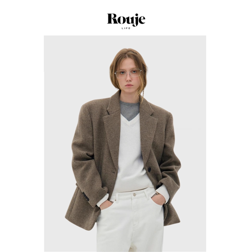 【现货】Rouje Life羊毛西装外套新款复古直筒两粒扣通勤毛呢大衣