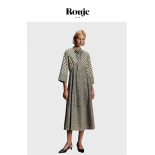 Life高级几何纹巴黎连衣裙春季 Rouje 人造丝印花系带长裙 现货