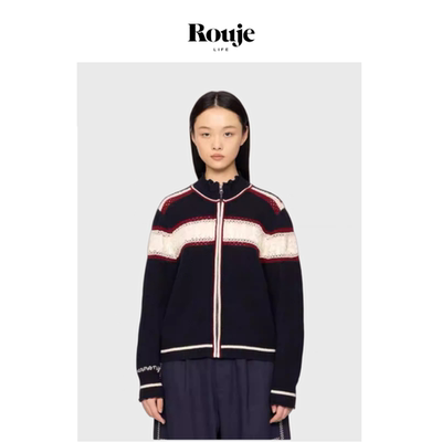 【现货】Rouje Life高级的休闲纽约开衫春季时髦撞色镂空短针织衫