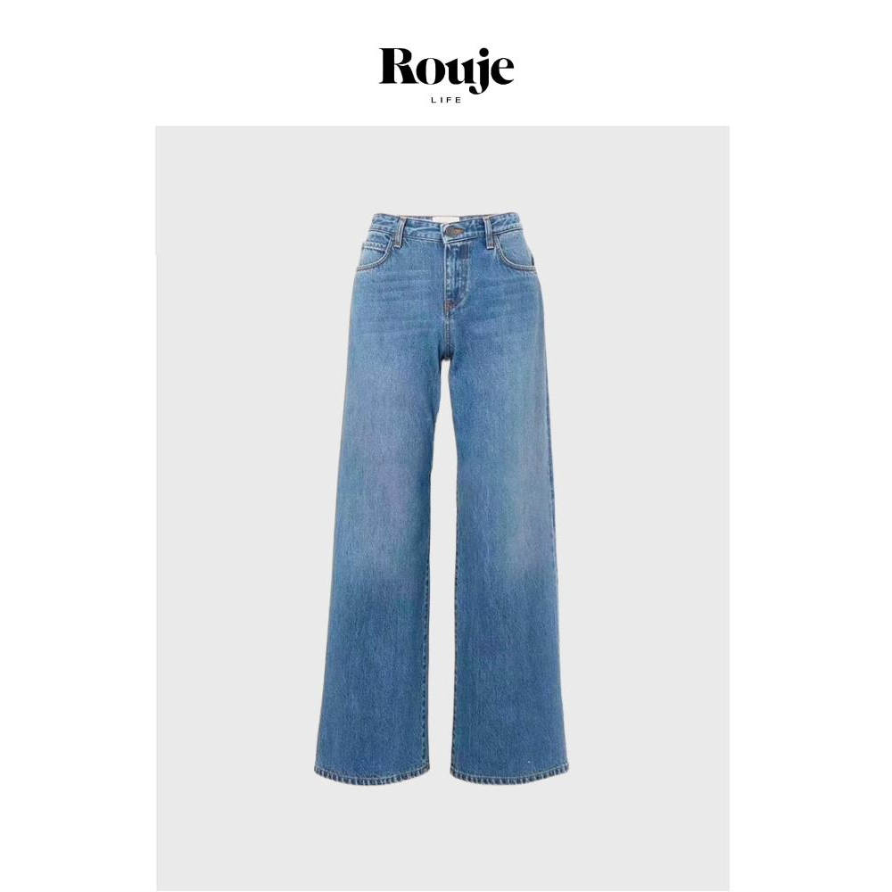 【现货】Rouje Life新款中腰直筒牛仔裤女个性休闲阔腿拖地长裤