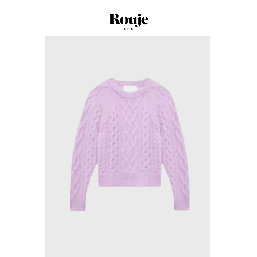 【现货】Rouje Life美国绞花毛衣早秋短款温柔紫色羊毛针织衫开衫