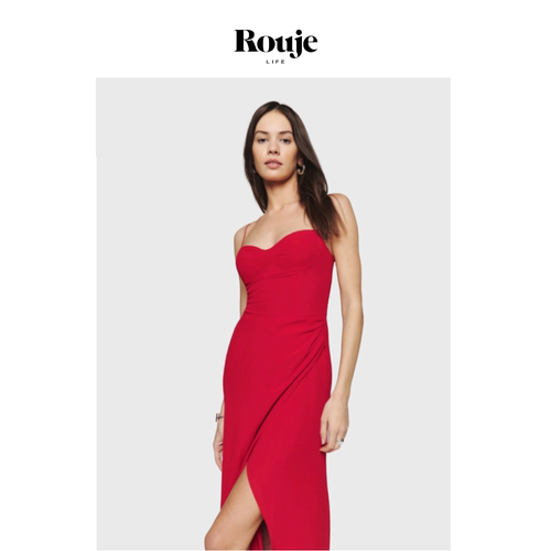 【现货】Rouje Life新款纯色开叉中长款修身吊带连衣裙子法式复古