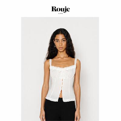 【现货】Rouje Life夏新款纯色方领木耳边吊带背心上衣法式纯欲风