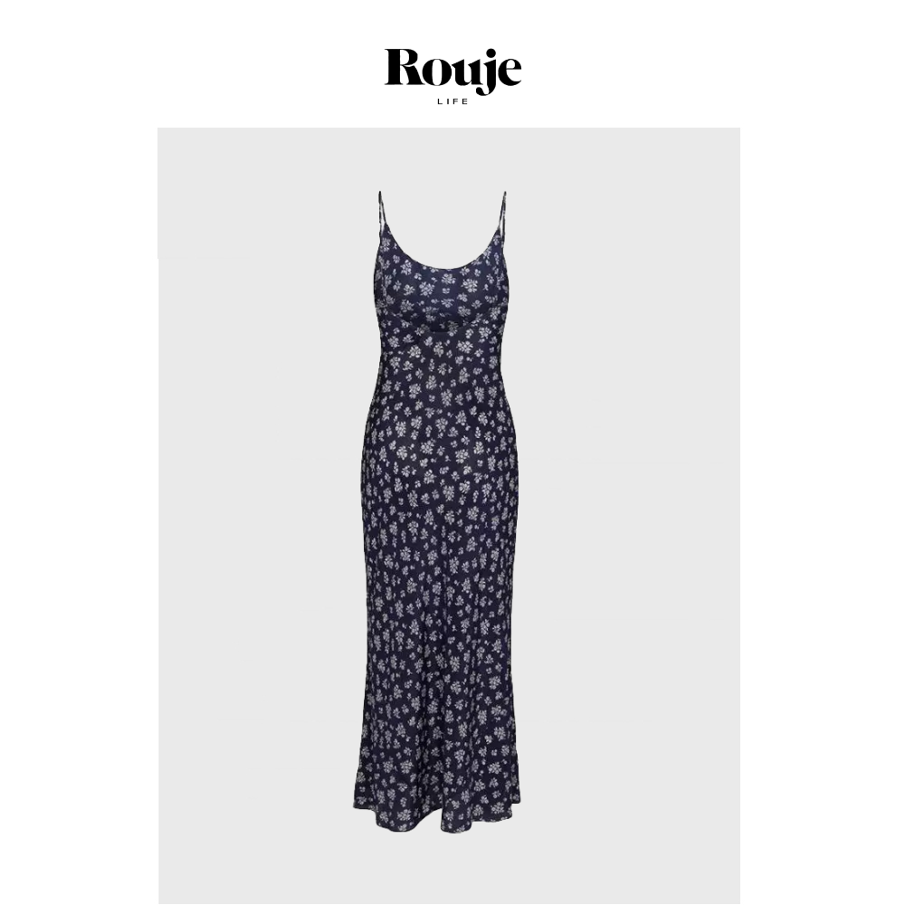 【现货】Rouje Life连衣裙法式浪漫复古印花小众长款露背吊带裙女
