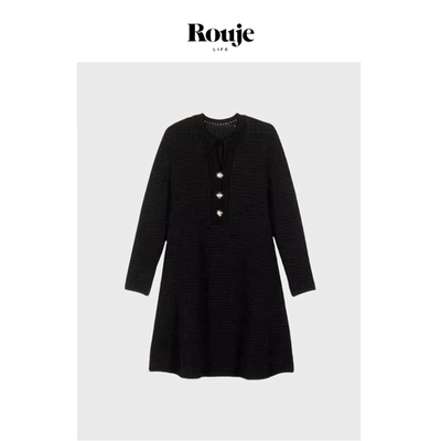 【现货】Rouje Life杨采钰同款法式圆领针织镂空连衣裙慵懒风短裙