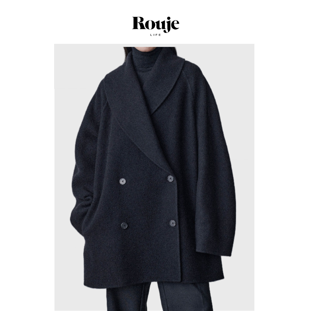 【现货】Rouje Life新款羊毛外套女纯色双面呢子西装羊绒毛呢大衣