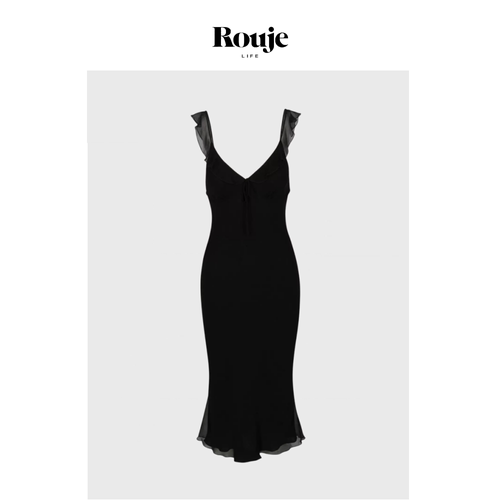 【现货】Rouje Life法式性感连衣裙小黑裙黑色礼服裙海边高级感夏