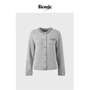 格雷风针织开衫 Life秋冬浅灰色钻饰休闲长款 Rouje 外套 现货